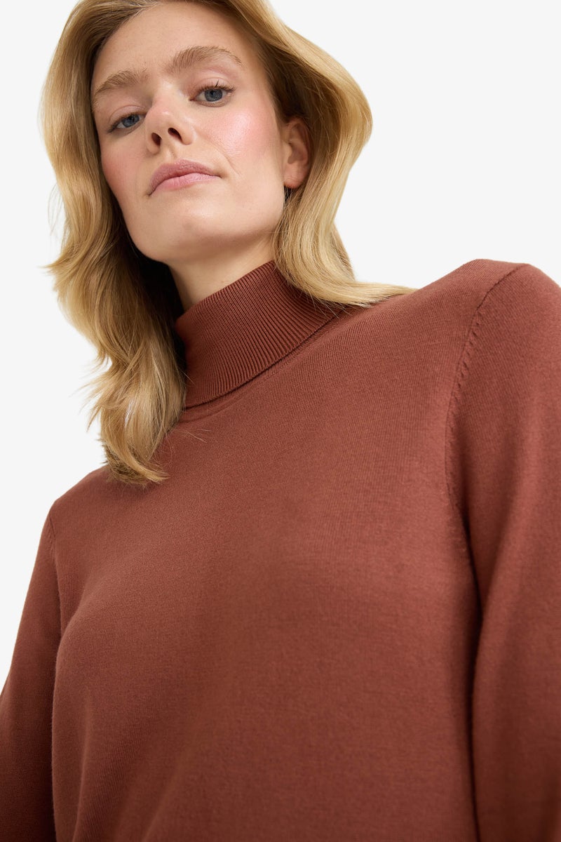 DeFacto Brown Woman Regular Fit Turtleneck Half Sleeve Basic Knit Pullover Casual - Image 4